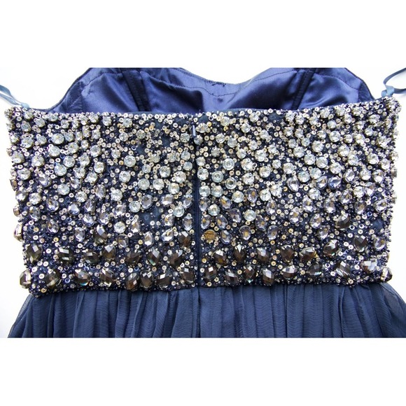 Jovani Strapless Blue and Silver Dress - Picture 9 of 15